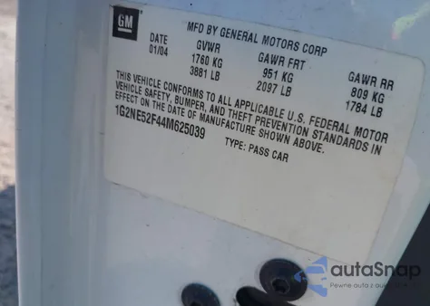 2004 Pontiac Grand Am Se z USA, uszkodzony, nr VIN 1G2NE52F44M625039